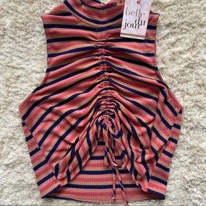Ruched Turtleneck Striped Tank